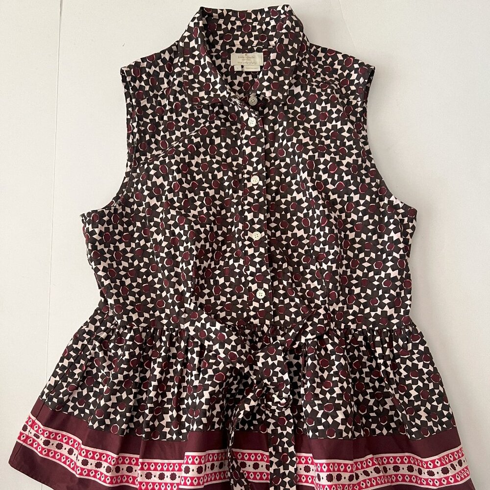 Kate Spade Peplum Top Large Sleeveless Rambling Roses Floral Tile